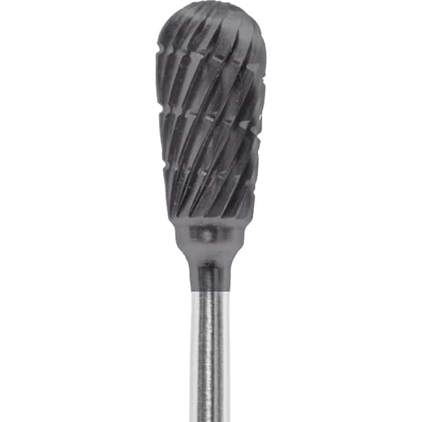 Made in USA - 1/4" Cut Diam, 0.0925" Shank Diam, Inverted Cone Head Chipbreaker Cut Burr - Carbide, 1/2" LOC, 2" OAL - Americas Industrial Supply