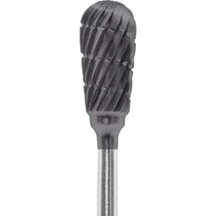 Made in USA - 1/4" Cut Diam, 0.0925" Shank Diam, Inverted Cone Head Chipbreaker Cut Burr - Carbide, 1/2" LOC, 2" OAL - Americas Industrial Supply