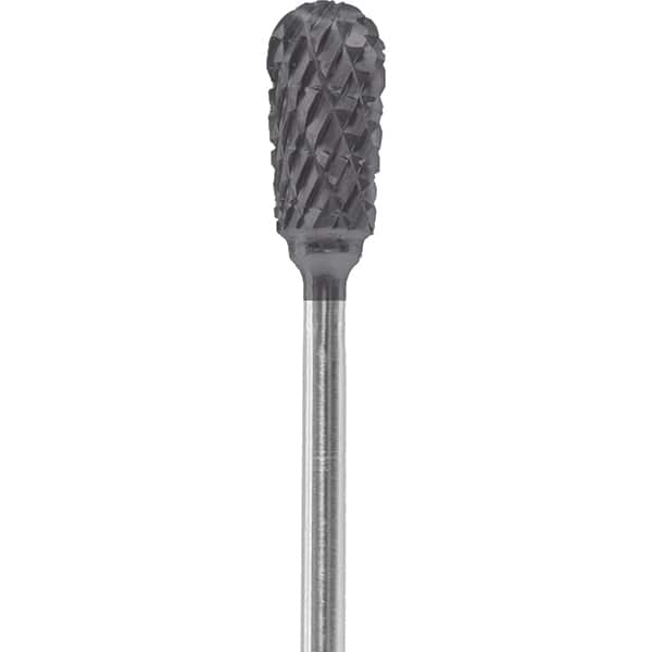 Made in USA - 1/4" Cut Diam, 0.0925" Shank Diam, Inverted Cone Head Double Cut Burr - Carbide, 1/2" LOC, 2" OAL - Americas Industrial Supply