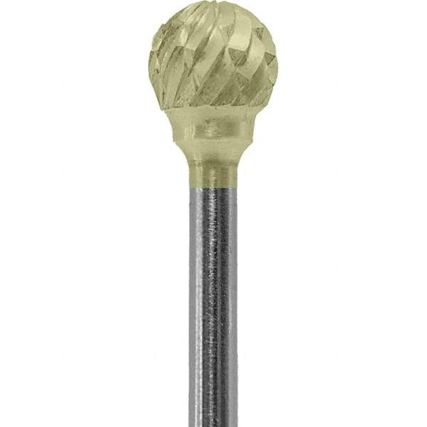 Made in USA - 1/4" Cut Diam, 0.0925" Shank Diam, Ball Head Double Cut Burr - Carbide, 1/4" LOC, 1-3/4" OAL - Americas Industrial Supply