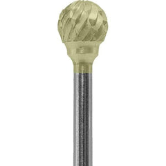 Made in USA - 1/4" Cut Diam, 0.0925" Shank Diam, Ball Head Double Cut Burr - Carbide, 1/4" LOC, 1-3/4" OAL - Americas Industrial Supply