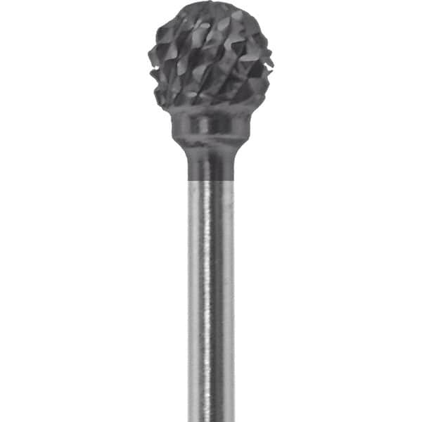 Made in USA - 1/4" Cut Diam, 0.0925" Shank Diam, Ball Head Diamond Cut Burr - Carbide, 1/4" LOC, 1-3/4" OAL - Americas Industrial Supply