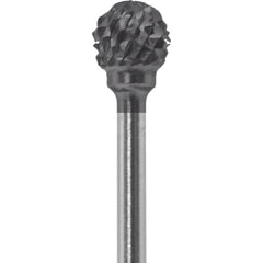 Made in USA - 1/4" Cut Diam, 0.0925" Shank Diam, Ball Head Diamond Cut Burr - Carbide, 1/4" LOC, 1-3/4" OAL - Americas Industrial Supply