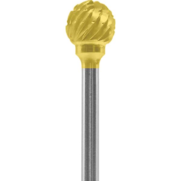 Made in USA - 1/4" Cut Diam, 0.0925" Shank Diam, Ball Head Chipbreaker Cut Burr - Carbide, 1/4" LOC, 1-3/4" OAL - Americas Industrial Supply