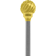 Made in USA - 1/4" Cut Diam, 0.0925" Shank Diam, Ball Head Chipbreaker Cut Burr - Carbide, 1/4" LOC, 1-3/4" OAL - Americas Industrial Supply