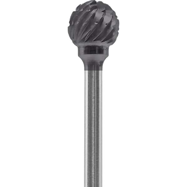 Made in USA - 1/4" Cut Diam, 0.0925" Shank Diam, Ball Head Chipbreaker Cut Burr - Carbide, 1/4" LOC, 1-3/4" OAL - Americas Industrial Supply