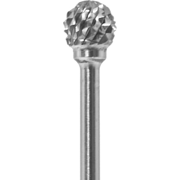 Made in USA - 1/4" Cut Diam, 0.0925" Shank Diam, Ball Head Diamond Cut Burr - Carbide, 1/4" LOC, 1-3/4" OAL - Americas Industrial Supply