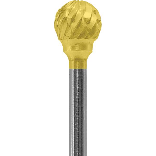 Made in USA - 1/4" Cut Diam, 0.0925" Shank Diam, Ball Head Double Cut Burr - Carbide, 1/4" LOC, 1-3/4" OAL - Americas Industrial Supply