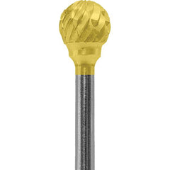 Made in USA - 1/4" Cut Diam, 0.0925" Shank Diam, Ball Head Double Cut Burr - Carbide, 1/4" LOC, 1-3/4" OAL - Americas Industrial Supply