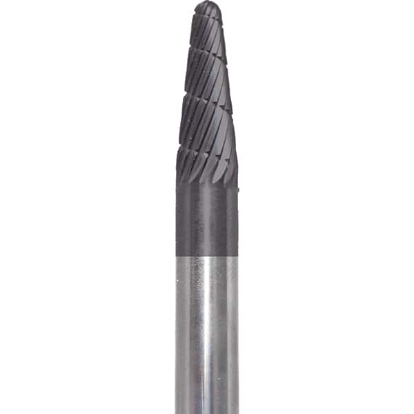 Made in USA - 1/4" Cut Diam, 1/4" Shank Diam, Cone Head Chipbreaker Cut Burr - Carbide, 5/8" LOC, 2" OAL - Americas Industrial Supply