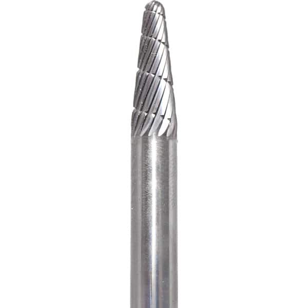 Made in USA - 6mm Cut Diam, 0.2362" Shank Diam, Cone Head Double Cut Burr - Carbide, 16mm LOC, 50mm OAL - Americas Industrial Supply