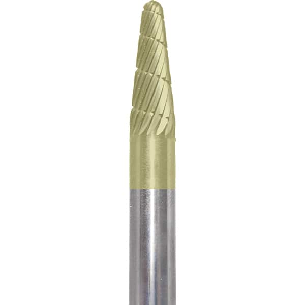 Made in USA - 1/4" Cut Diam, 1/4" Shank Diam, Cone Head Chipbreaker Cut Burr - Carbide, 5/8" LOC, 2" OAL - Americas Industrial Supply