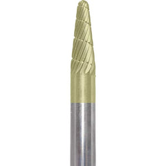 Made in USA - 1/4" Cut Diam, 1/4" Shank Diam, Cone Head Chipbreaker Cut Burr - Carbide, 5/8" LOC, 2" OAL - Americas Industrial Supply
