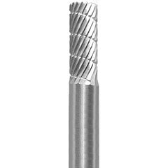 Made in USA - 1/4" Cut Diam, 1/4" Shank Diam, Cylinder Head Double Cut Burr - Carbide, 5/8" LOC, 2" OAL - Americas Industrial Supply