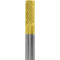 Made in USA - 1/4" Cut Diam, 1/4" Shank Diam, Cylinder Head Double Cut Burr - Carbide, 5/8" LOC, 2" OAL - Americas Industrial Supply