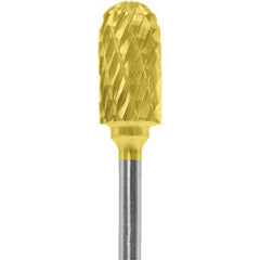 Made in USA - 1/4" Cut Diam, 0.0925" Shank Diam, Cylinder with Radius Head Diamond Cut Burr - Carbide, 1/2" LOC, 2" OAL - Americas Industrial Supply