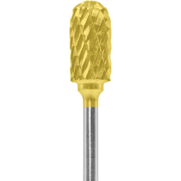 Made in USA - 1/4" Cut Diam, 0.0925" Shank Diam, Cylinder with Radius Head Double Cut Burr - Carbide, 1/2" LOC, 2" OAL - Americas Industrial Supply