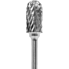 Made in USA - 1/4" Cut Diam, 0.0925" Shank Diam, Cylinder with Radius Head Diamond Cut Burr - Carbide, 1/2" LOC, 2" OAL - Americas Industrial Supply