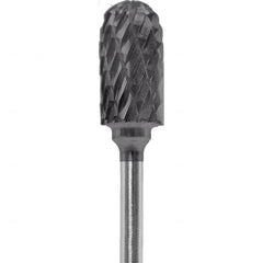 Made in USA - 1/4" Cut Diam, 0.0925" Shank Diam, Cylinder with Radius Head Diamond Cut Burr - Carbide, 1/2" LOC, 2" OAL - Americas Industrial Supply