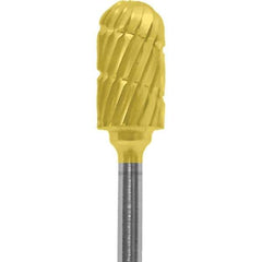 Made in USA - 1/4" Cut Diam, 0.0925" Shank Diam, Cylinder with Radius Head Chipbreaker Cut Burr - Carbide, 1/2" LOC, 2" OAL - Americas Industrial Supply