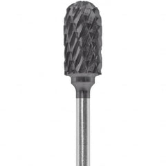 Made in USA - 1/4" Cut Diam, 0.0925" Shank Diam, Cylinder with Radius Head Double Cut Burr - Carbide, 1/2" LOC, 2" OAL - Americas Industrial Supply