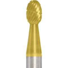 Made in USA - 1/4" Cut Diam, 1/4" Shank Diam, Oval Head Double Cut Burr - Carbide, 3/8" LOC, 2" OAL - Americas Industrial Supply