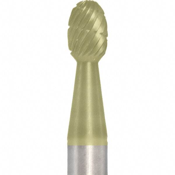 Made in USA - 1/4" Cut Diam, 1/4" Shank Diam, Oval Head Double Cut Burr - Carbide, 3/8" LOC, 2" OAL - Americas Industrial Supply
