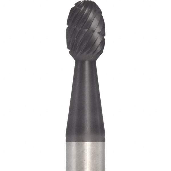 Made in USA - 1/4" Cut Diam, 1/4" Shank Diam, Oval Head Fastmill Cut Burr - Carbide, 3/8" LOC, 2" OAL - Americas Industrial Supply