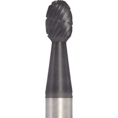Made in USA - 1/4" Cut Diam, 1/4" Shank Diam, Oval Head Double Cut Burr - Carbide, 3/8" LOC, 2" OAL - Americas Industrial Supply