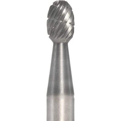 Made in USA - 1/4" Cut Diam, 1/4" Shank Diam, Oval Head Double Cut Burr - Carbide, 3/8" LOC, 2" OAL - Americas Industrial Supply