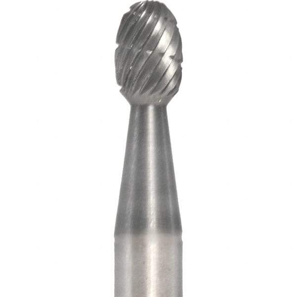 Made in USA - 6mm Cut Diam, 0.2362" Shank Diam, Oval Head Chipbreaker Cut Burr - Carbide, 9.5mm LOC, 50mm OAL - Americas Industrial Supply