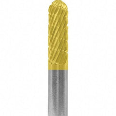 Made in USA - 1/4" Cut Diam, 1/4" Shank Diam, Cylinder with Radius Head Chipbreaker Cut Burr - Carbide, 5/8" LOC, 2" OAL - Americas Industrial Supply