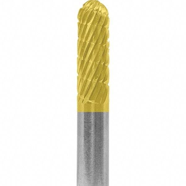 Made in USA - 6mm Cut Diam, 0.2362" Shank Diam, Cylinder with Radius Head Chipbreaker Cut Burr - Carbide, 16mm LOC, 50mm OAL - Americas Industrial Supply