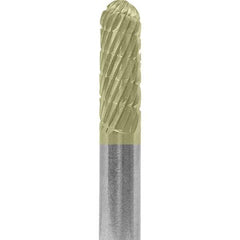 Made in USA - 1/4" Cut Diam, 1/4" Shank Diam, Cylinder with Radius Head Chipbreaker Cut Burr - Carbide, 5/8" LOC, 2" OAL - Americas Industrial Supply