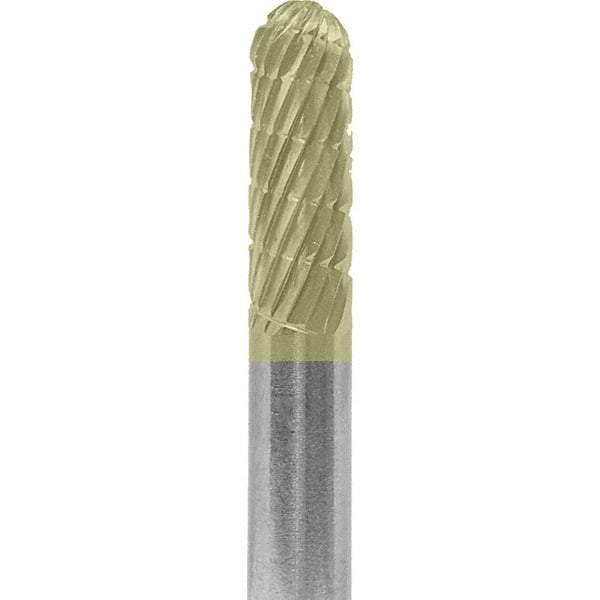 Made in USA - 1/4" Cut Diam, 1/4" Shank Diam, Cylinder with Radius Head Fastmill Cut Burr - Carbide, 5/8" LOC, 2" OAL - Americas Industrial Supply
