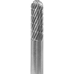 Made in USA - 6mm Cut Diam, 0.2362" Shank Diam, Cylinder with Radius Head Double Cut Burr - Carbide, 16mm LOC, 50mm OAL - Americas Industrial Supply