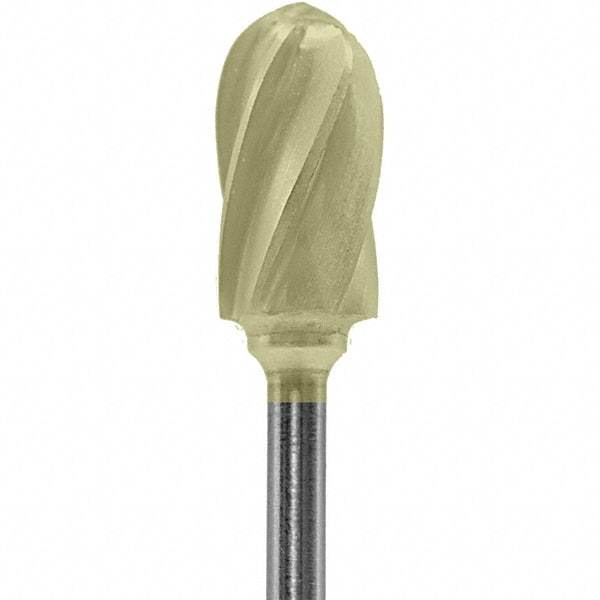 Made in USA - 1/4" Cut Diam, 0.0925" Shank Diam, Cylinder with Radius Head Aluma Cut Burr - Carbide, 1/2" LOC, 2" OAL - Americas Industrial Supply