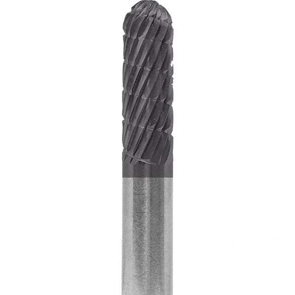 Made in USA - 1/4" Cut Diam, 1/4" Shank Diam, Cylinder with Radius Head Fastmill Cut Burr - Carbide, 5/8" LOC, 2" OAL - Americas Industrial Supply