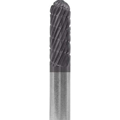 Made in USA - 1/4" Cut Diam, 1/4" Shank Diam, Cylinder with Radius Head Fastmill Cut Burr - Carbide, 5/8" LOC, 2" OAL - Americas Industrial Supply