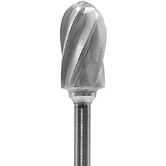 Made in USA - 1/4" Cut Diam, 0.0925" Shank Diam, Cylinder with Radius Head Aluma Cut Burr - Carbide, 1/2" LOC, 2" OAL - Americas Industrial Supply