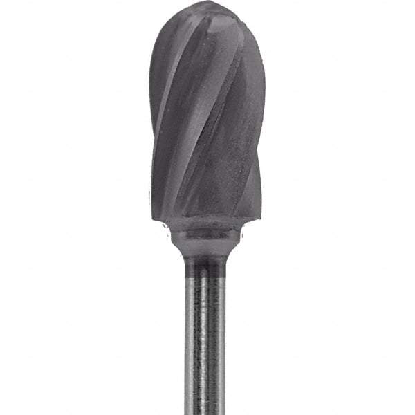 Made in USA - 1/4" Cut Diam, 0.0925" Shank Diam, Cylinder with Radius Head Aluma Cut Burr - Carbide, 1/2" LOC, 2" OAL - Americas Industrial Supply