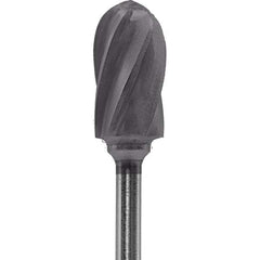 Made in USA - 1/4" Cut Diam, 0.0925" Shank Diam, Cylinder with Radius Head Aluma Cut Burr - Carbide, 1/2" LOC, 2" OAL - Americas Industrial Supply