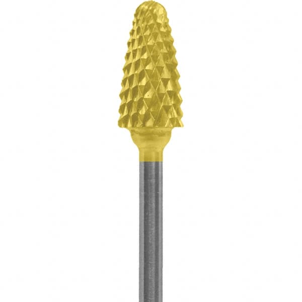 Made in USA - 1/4" Cut Diam, 0.0925" Shank Diam, Tree with Radius Head Diamond Cut Burr - Carbide, 1/2" LOC, 2" OAL - Americas Industrial Supply