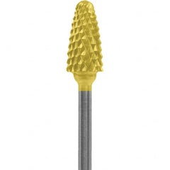 Made in USA - 6mm Cut Diam, 0.0925" Shank Diam, Tree with Radius Head Double Cut Burr - Carbide, 14mm LOC, 52mm OAL - Americas Industrial Supply