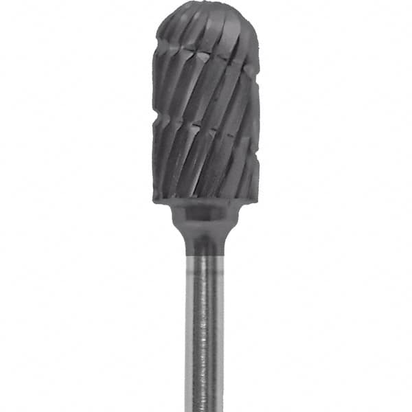 Made in USA - 1/4" Cut Diam, 0.0925" Shank Diam, Cylinder with Radius Head Chipbreaker Cut Burr - Carbide, 1/2" LOC, 2" OAL - Americas Industrial Supply