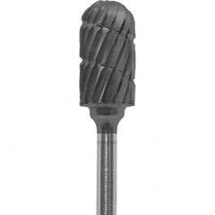 Made in USA - 1/4" Cut Diam, 0.0925" Shank Diam, Cylinder with Radius Head Chipbreaker Cut Burr - Carbide, 1/2" LOC, 2" OAL - Americas Industrial Supply