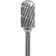 Made in USA - 1/4" Cut Diam, 0.0925" Shank Diam, Cylinder with Radius Head Chipbreaker Cut Burr - Carbide, 1/2" LOC, 2" OAL - Americas Industrial Supply