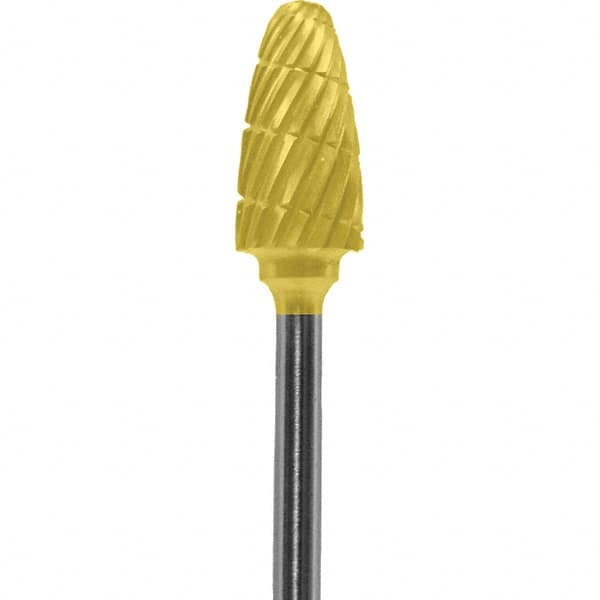 Made in USA - 6mm Cut Diam, 0.0925" Shank Diam, Tree with Radius Head Double Cut Burr - Carbide, 14mm LOC, 52mm OAL - Americas Industrial Supply