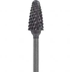 Made in USA - 1/4" Cut Diam, 0.0925" Shank Diam, Tree with Radius Head Diamond Cut Burr - Carbide, 1/2" LOC, 2" OAL - Americas Industrial Supply