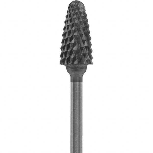 Made in USA - 1/4" Cut Diam, 0.0925" Shank Diam, Tree with Radius Head Diamond Cut Burr - Carbide, 1/2" LOC, 2" OAL - Americas Industrial Supply